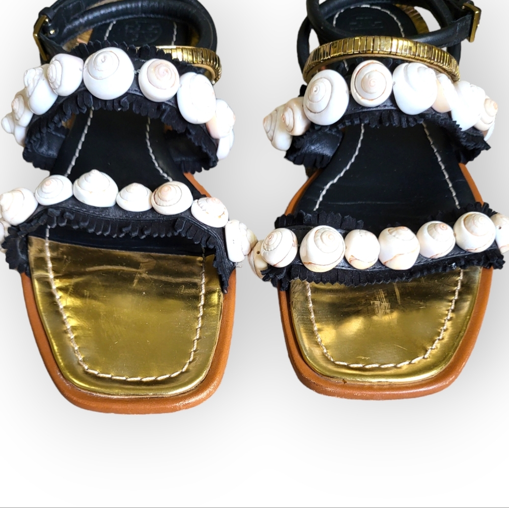 Tory Burch Sinclair Seashell Ankle Wrap Leather S… - image 5